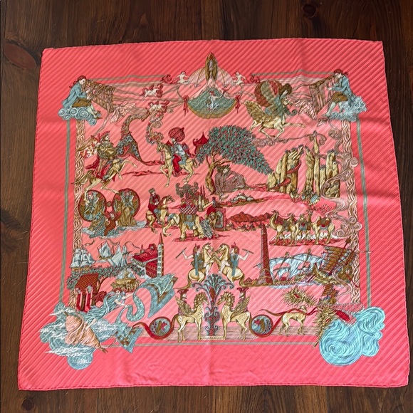 Hermes Pink and Blue Au Fil de la Soie  90 cm 100% silk Scarf - Picture 3 of 6
